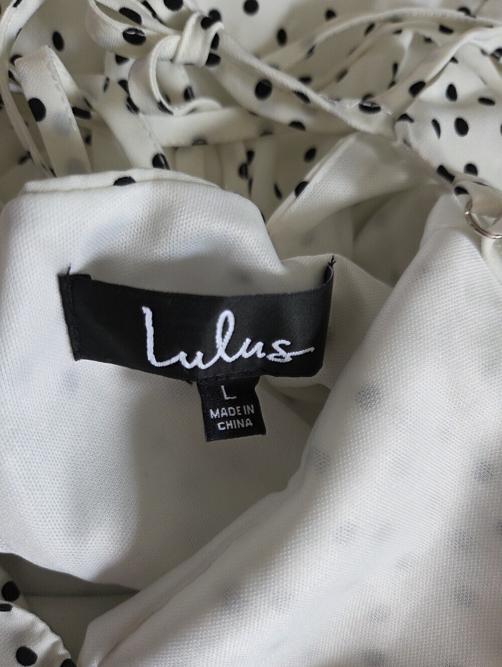 Lulus Polka Dot Lace Up Back Mini Summer Dress White Black Chic Boho Size Large - Picture 13 of 14